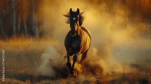 Majestic Horse Running through Dust © Custom Media