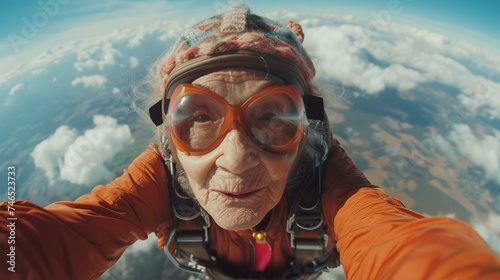 Old Woman Skydiving Selfie