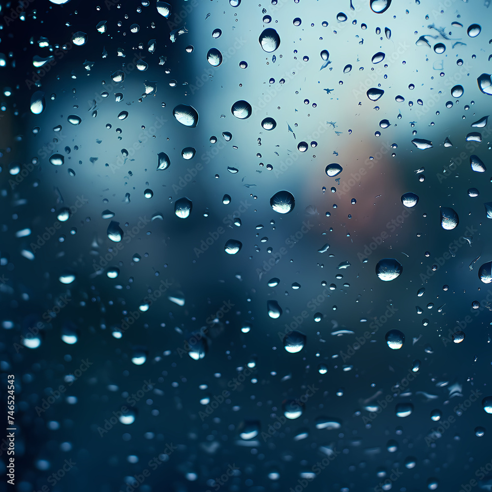 A macro shot of raindrops on a window during a storm