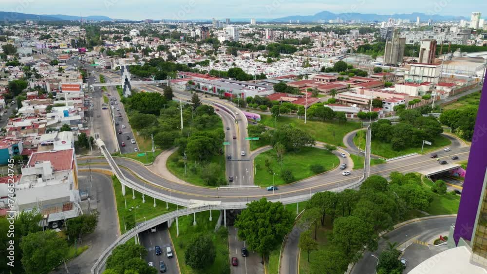 Dynamic Crossroads: Drone Footage of Los Cubos and Traffic in Guadalajara