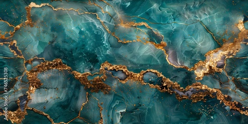 Luxurious seamless background concept featuring gold details on turquoise marble texture. Concept Luxurious Background, Gold Details, Turquoise Marble Texture, Seamless Design © Anastasiia