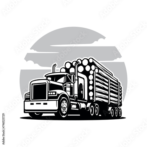 Silhouette of logging truck illustration logo vector