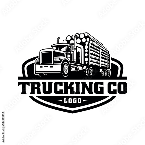 Logging truck illustration badge logo vector