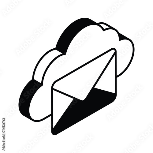 Letter envelope with cloud denoting concept isometric icon of cloud email