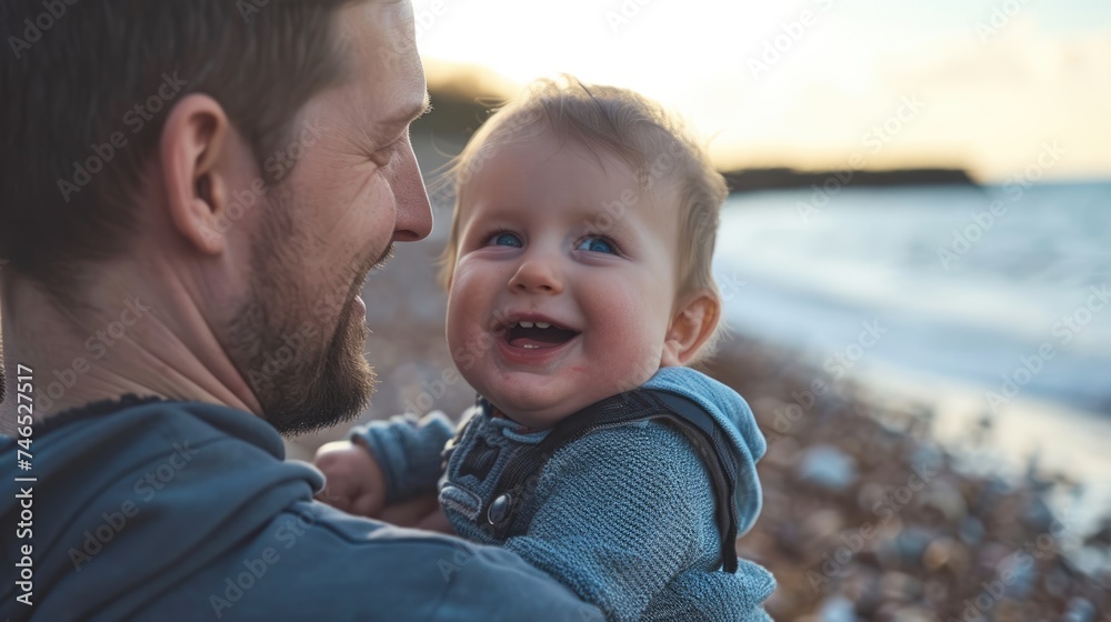 Fototapeta premium A joyful moment between a father and his baby Daughter. Fictional Character Created By Generated By Generated AI.