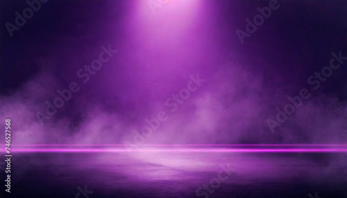 Dark street, asphalt abstract violet background, empty dark scene, neon light, spotlights The concrete floor and studio room with smoke float up the interior texture for display products, Night view 