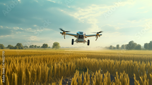 Flying smart agriculture drone in sky rural aerial helicopter agros copter farm farming field industry landscape meadow nature plant professional vehicle aircraft harvest innovation