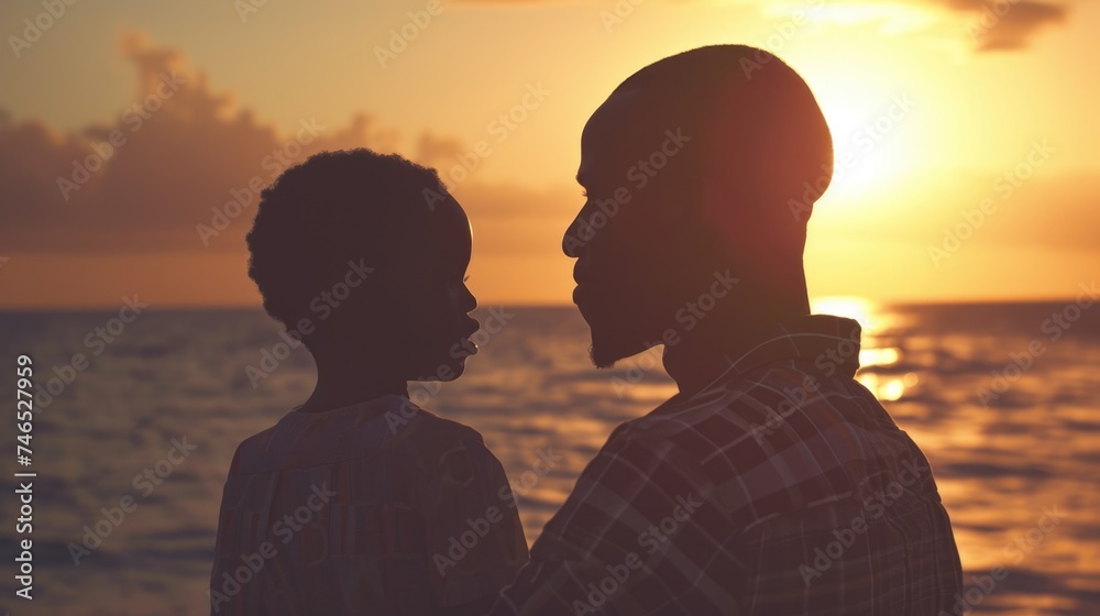 Parent and Child bonding during Sunset. Fictional Character Created By Generated By Generated AI.