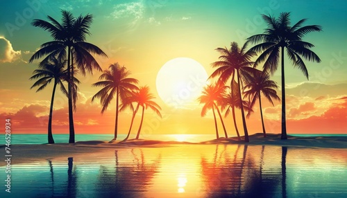 tropical sunset with palms