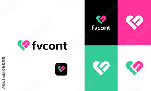 Abstract heart icon with letter f combination professional business sign logo design for company