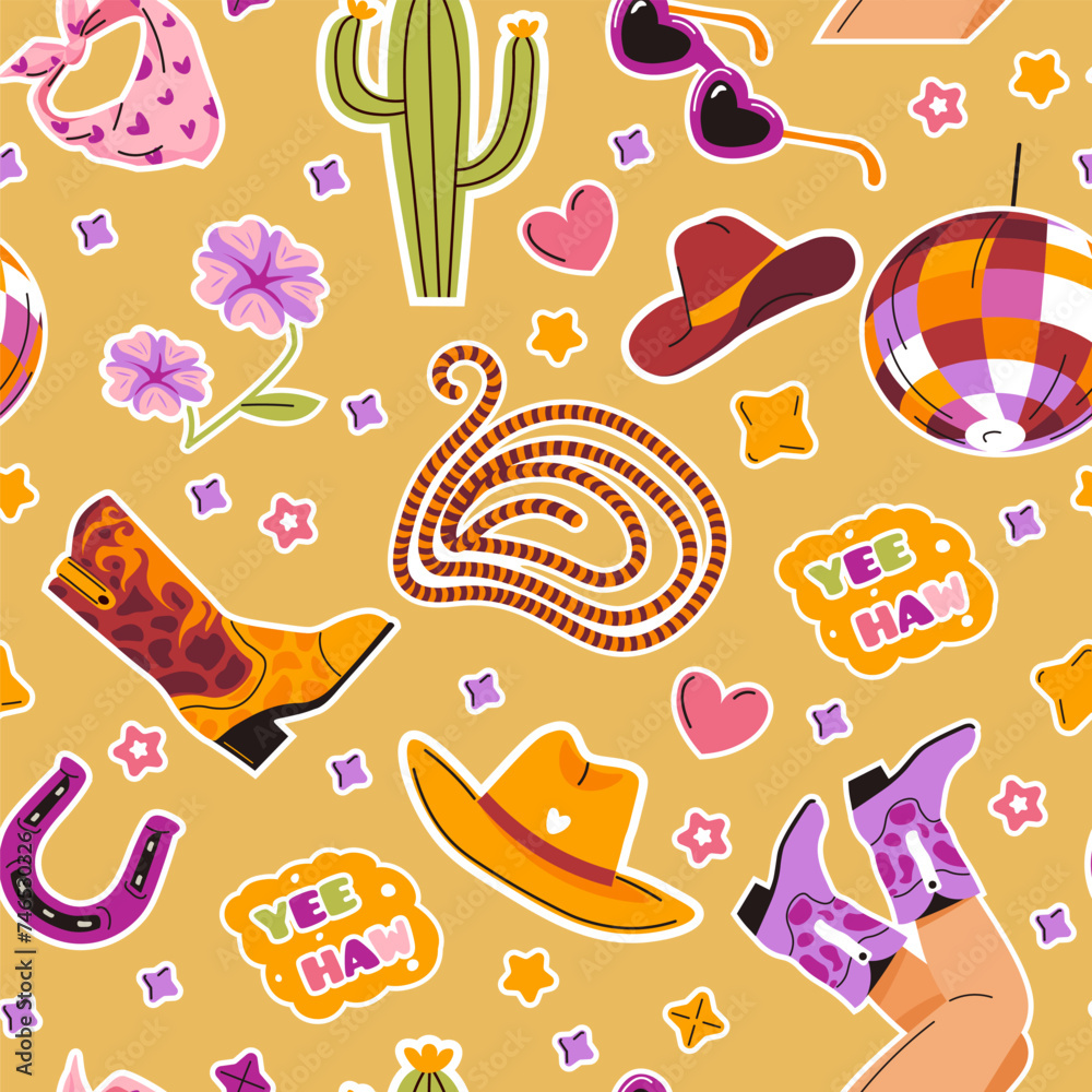 Naklejka premium Western Themed Seamless Pattern