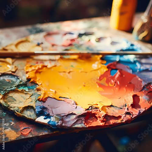 Close-up of an artists paint palette. 