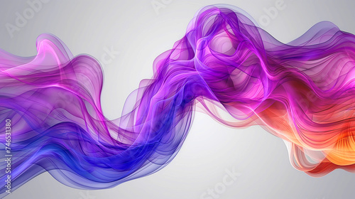 Abstract transparent background with smoke, scroll or wave motif, a colorful veil floating in the wind, symbol of lightness and freedom of movement, undulating pattern with vibrant dancing fire colors photo