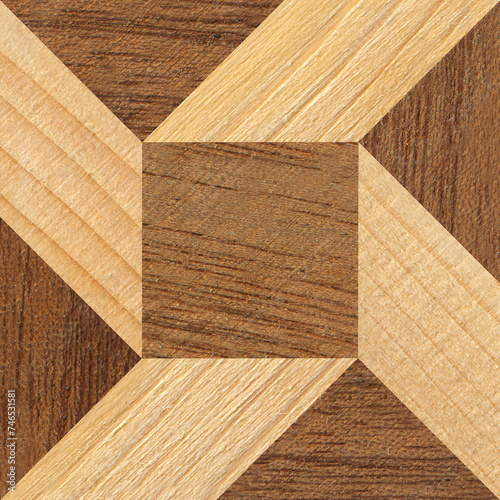 Wooden marquetry can be patterns created from the combination of pine and walnut wood, wooden floor, parquet, cutting board photo