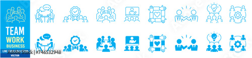 Teamwork Business Co-worker Group Cooperation Collaboration Leader Leadership Manager Management editable stroke icons set collection vector