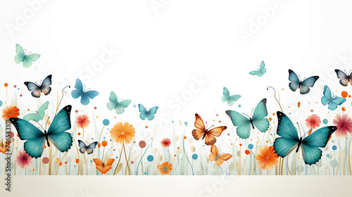 Abstract multi-colored butterflies and flowers for background design. nature concept