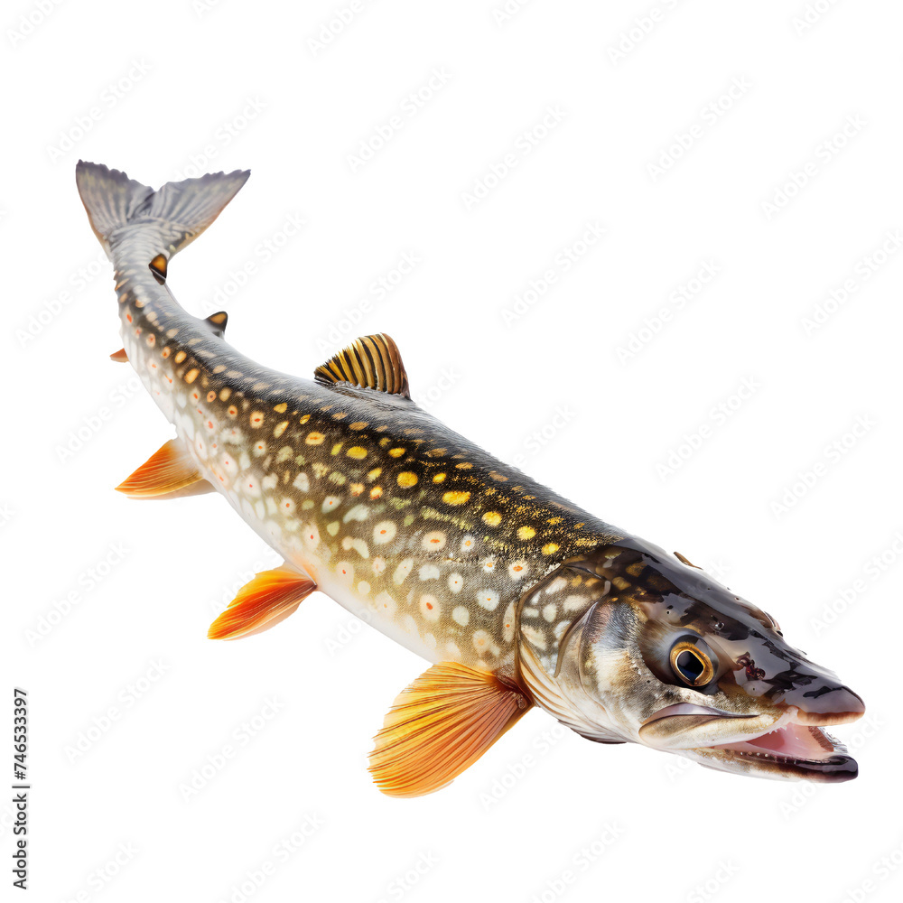 Obraz premium Pike fish isolated on transparent background Generative Ai 
