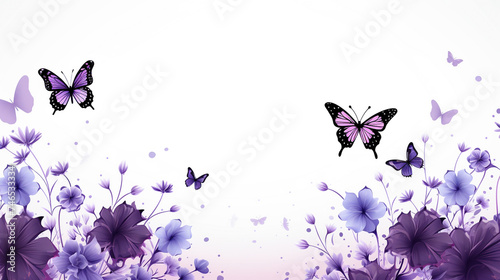 Abstract butterflies and flowers in purple and pink tones for background design. nature concept