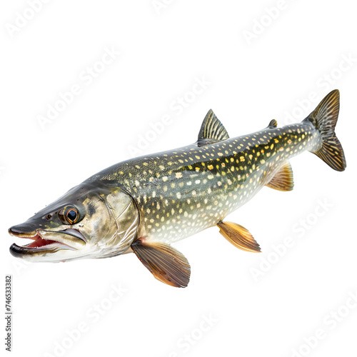 Pike fish isolated on transparent background Generative Ai 