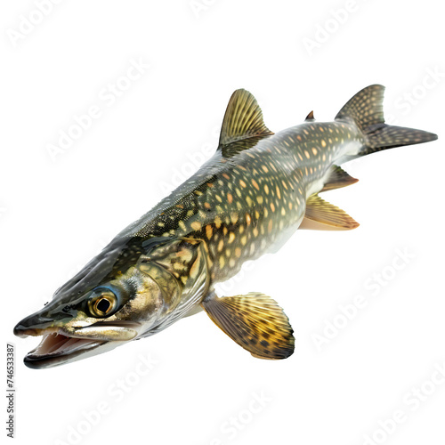 Pike fish isolated on transparent background Generative Ai 