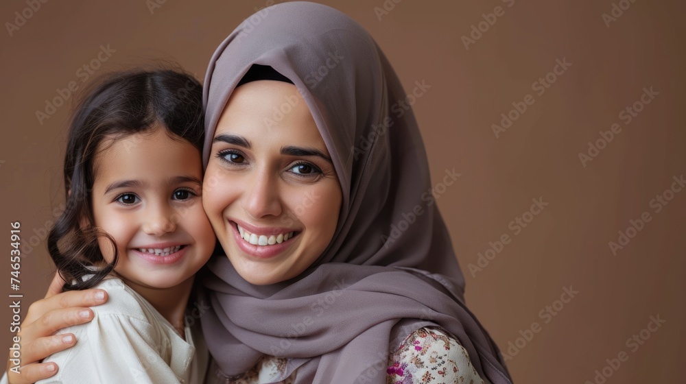 A mother and daughter posing for a picture. Fictional Character Created By Generated By Generated AI.