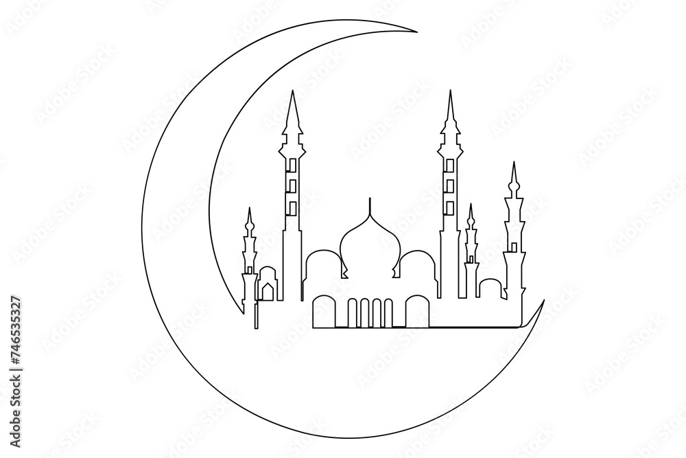 Continuous one line Ramadan symbol. mosque line concept outline vector art illustration
Continuous one line Ramadan symbol. mosque line concept outline vector art illustration