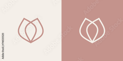 Rose flower logo simple design template. Minimal linear style vector illustration. Outline graphic for aesthetic cosmetology and medicine.