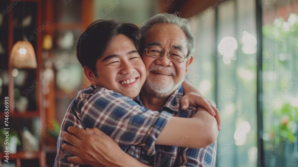 A heartwarming moment between a young man and his grandfather. Fictional Character Created By Generated By Generated AI.