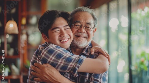 A heartwarming moment between a young man and his grandfather. Fictional Character Created By Generated By Generated AI. © shelbys