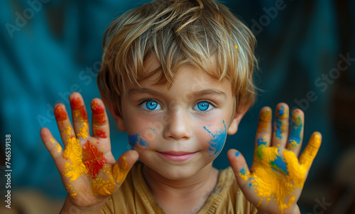 Child with paint on his hands