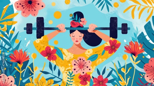 Female Fitness Model with Flowers. Fictional Character Created By Generated By Generated AI.