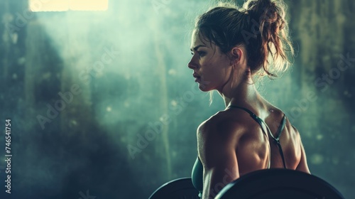 Female Fitness Model in Focus. Fictional Character Created By Generated By Generated AI. photo
