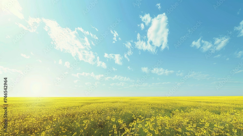 blue sky and yellow field, cinema4d   - obrazy, fototapety, plakaty 