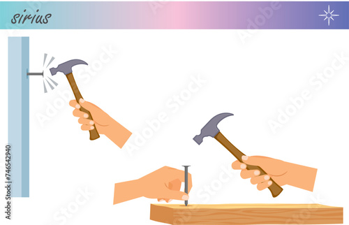 Hammering nails into the wall and wood.