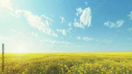 blue sky and yellow field, cinema4d   photo