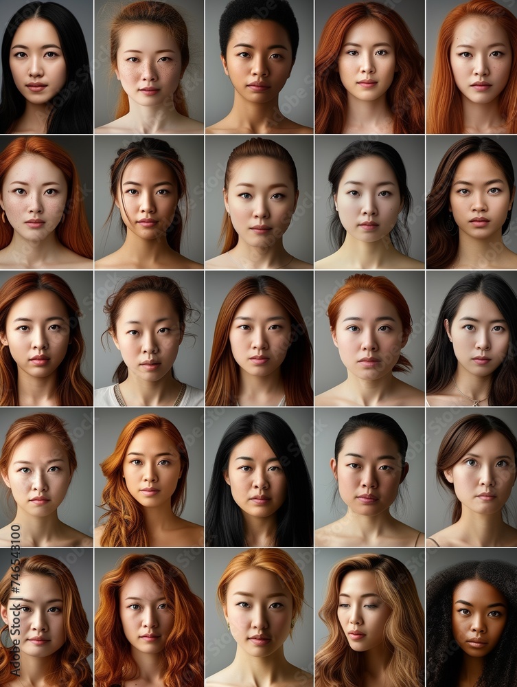 Fototapeta premium Group of Asian people, photo collage of diverse women from Asia: many ladies from China, Taiwan, Hong Kong, Japan, Korea, Thailand, Vietnam, Myanmar, Cambodia, Laos, The Philippines, Singapore, etc.