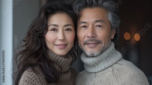 Romantic Valentine's Day: Happy Couple Embracing Love in Cozy Knitted Sweaters
