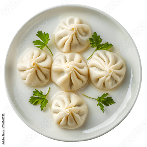 Georgian dumplings Khinkali on plate top view isolated on white background