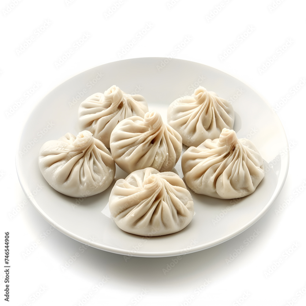 Georgian dumplings Khinkali on plate isolated on white background Georgian dumplings Khinkali on plate isolated on white background