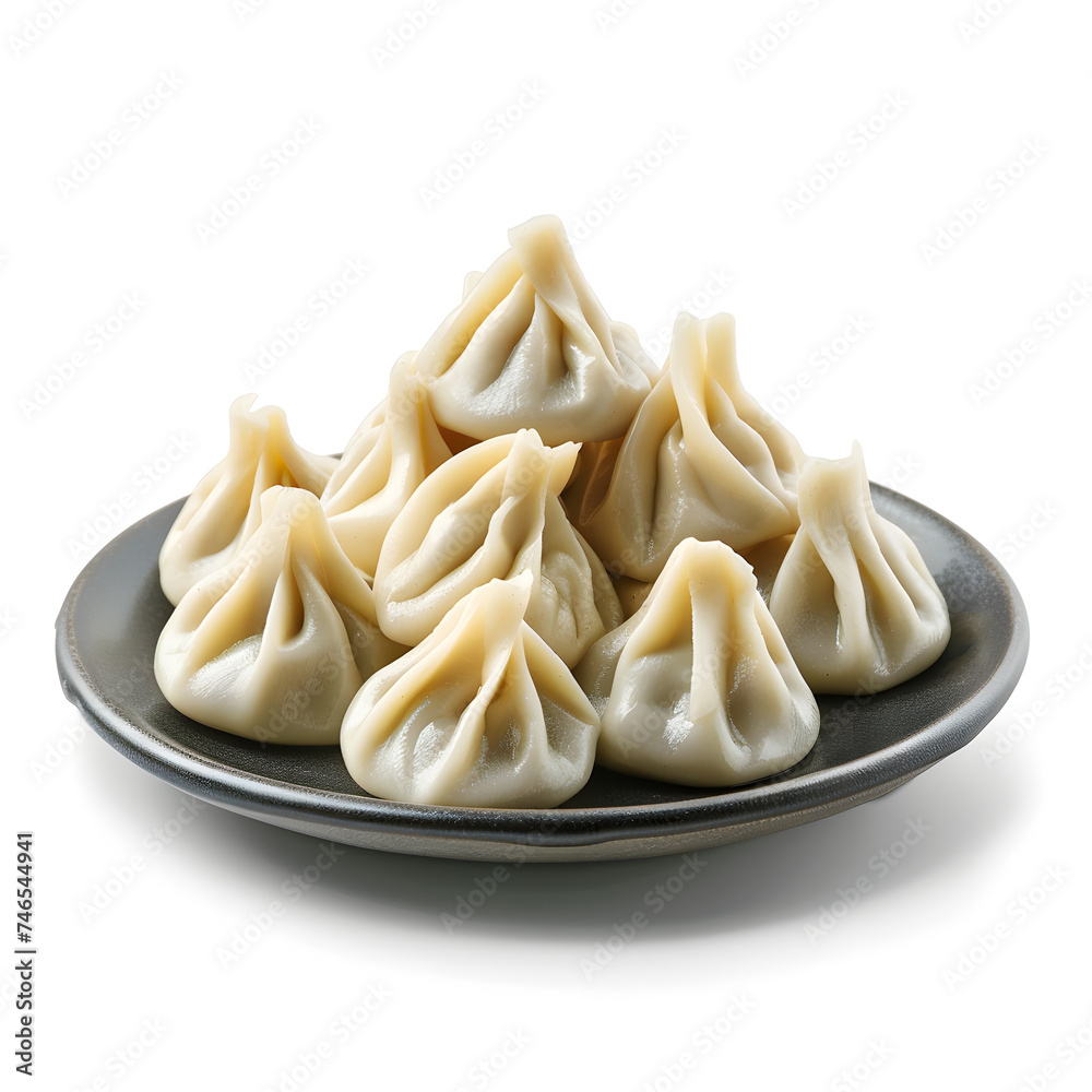 Georgian dumplings Khinkali on plate isolated on white background Georgian dumplings Khinkali on plate isolated on white background