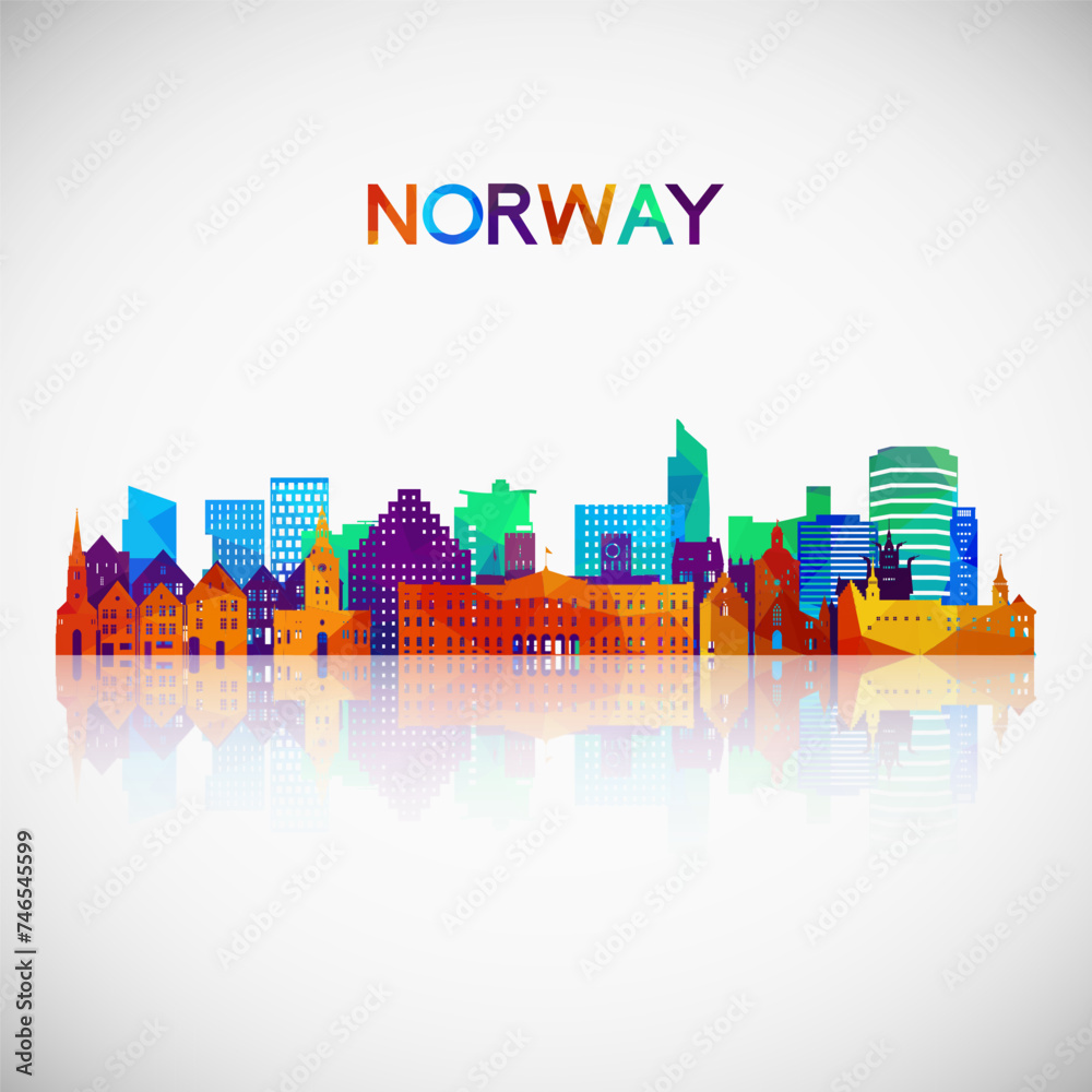 Norway skyline silhouette in colorful geometric style. Symbol for your design. Vector illustration.