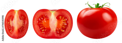 Collection of whole tomato, half and slice of tomato on a transparent background. © Денис Петровских