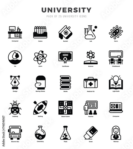 Collection of University 25 Lineal Filled Icons Pack.