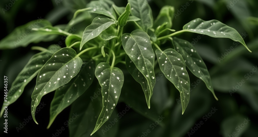 Obraz premium Vibrant green leaves with white spots, perfect for nature-inspired designs