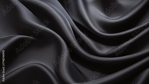 Video, abstract background. Waves of shiny black silk fabric. AI generative.