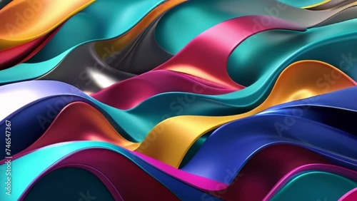Video, abstract background. Waves of multi-colored silk shiny fabric. AI generative.