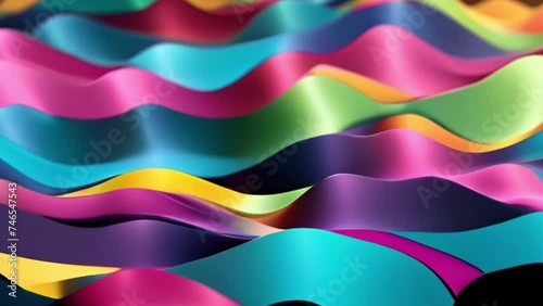 Video, abstract background. Waves of multi-colored silk shiny fabric, dynamic background. AI generative.