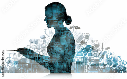 Developing Employee Engagement: Businesswoman Silhouette Isolated on White Background.