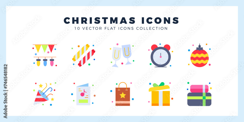 10 Christmas Flat icon pack. vector illustration.