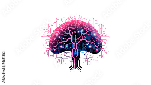 AI brain cut out. Isolated ai brain illustration on transparent background